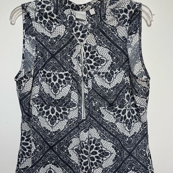 Soho New York & Company Women's Black White Paisley Zip Sleeveless Blouse XL - Picture 1 of 11